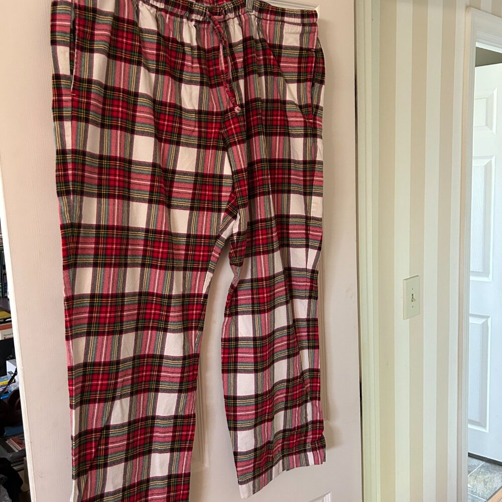 Women's Hanna Andersson Holiday Plaid Combed Cotton Flannel PJ pants, Size XXL